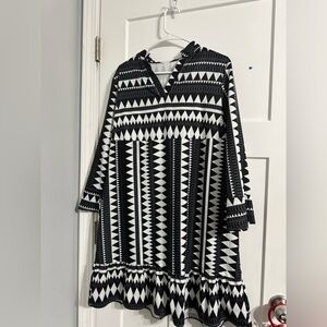 Black and White Geometric Midi Dress